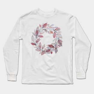 Watercolor Botanical Leaf Wreath Long Sleeve T-Shirt